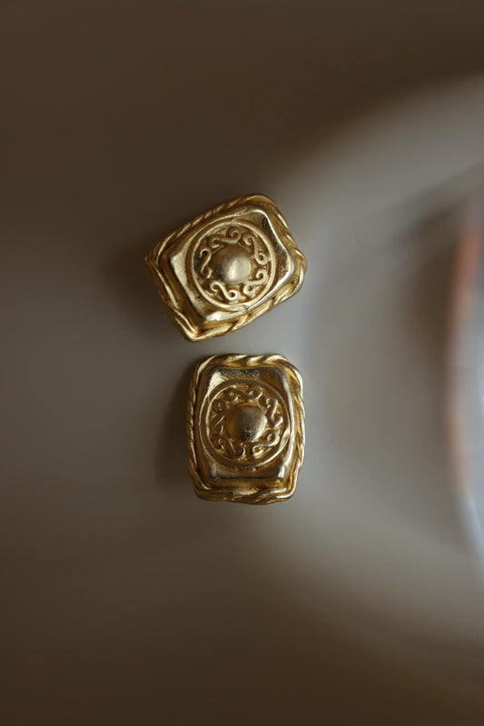 Matte Gold Ornate Clip-On Earrings