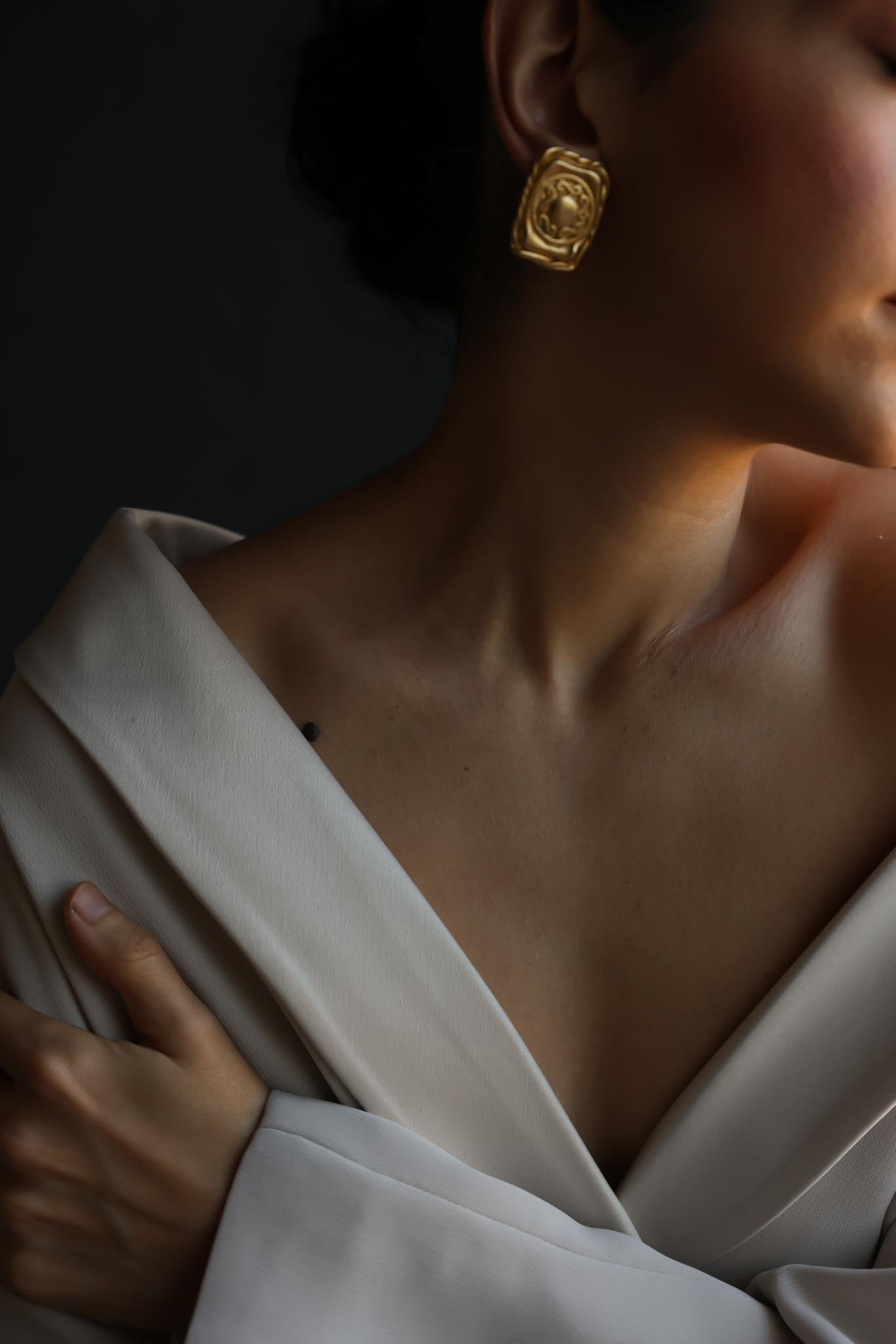 Matte Gold Ornate Clip-On Earrings