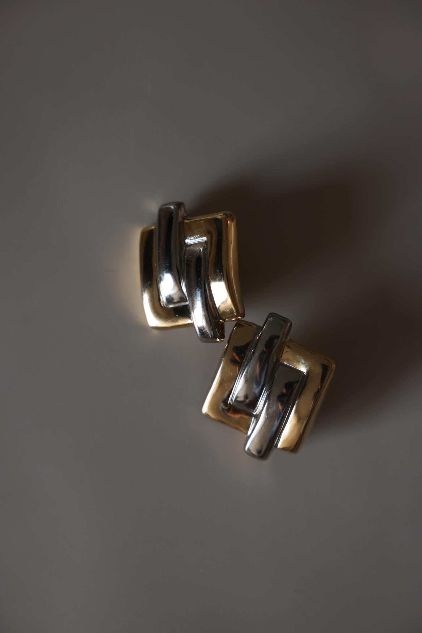 Two-Tone Geometric Clip-On Earrings