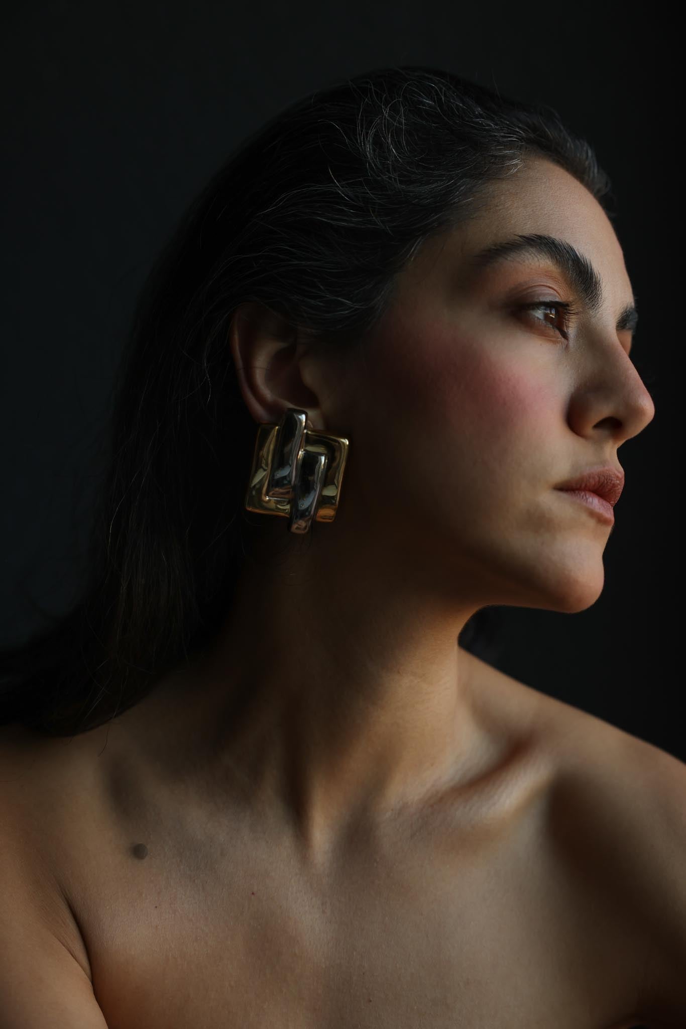 Two-Tone Geometric Clip-On Earrings