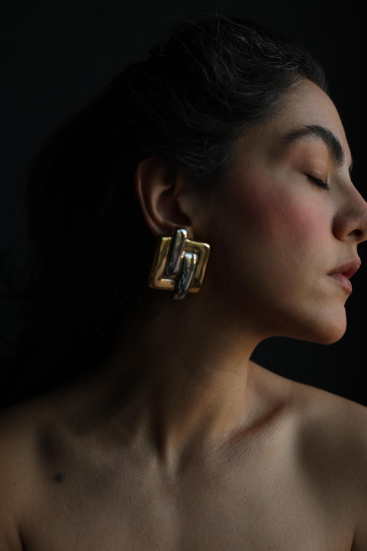 Two-Tone Geometric Clip-On Earrings