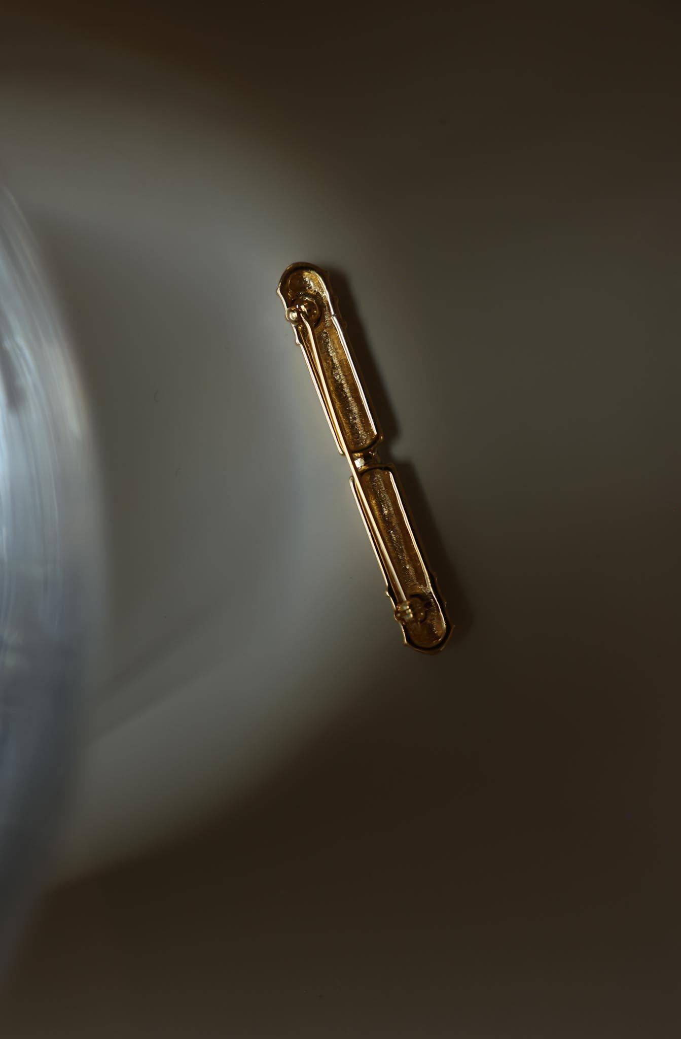 Vintage Gold Tone Rhinestone Bar Brooch, Slim Linear Statement Pin