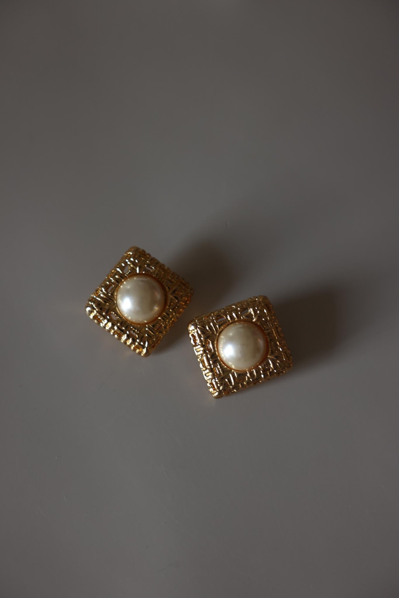 Faux Pearl Square Clip-On Earrings