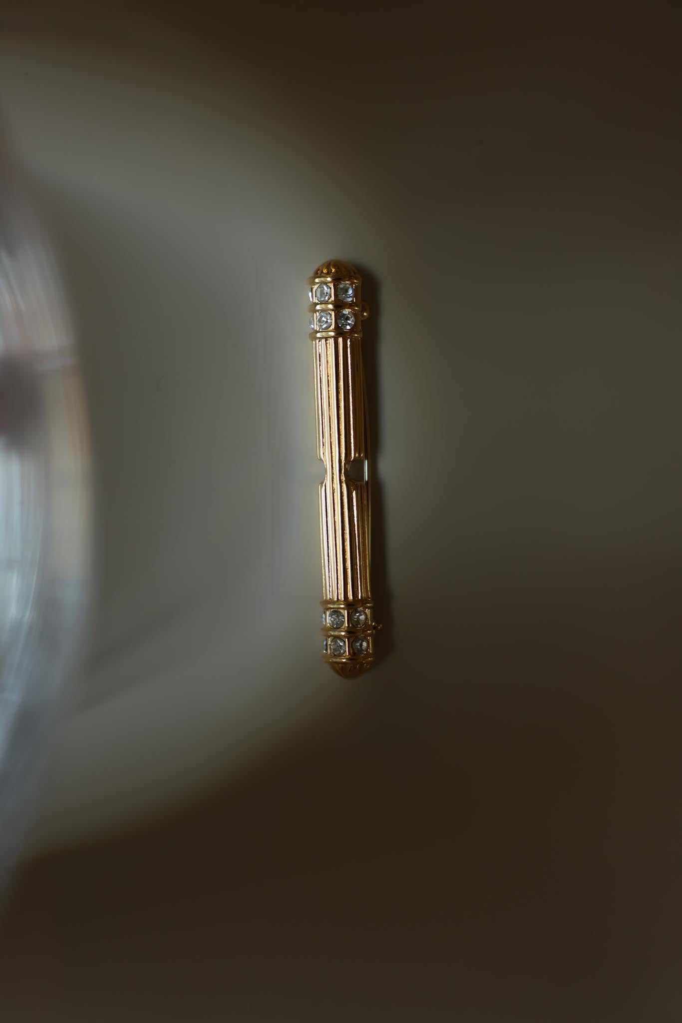 Vintage Gold Tone Rhinestone Bar Brooch, Slim Linear Statement Pin