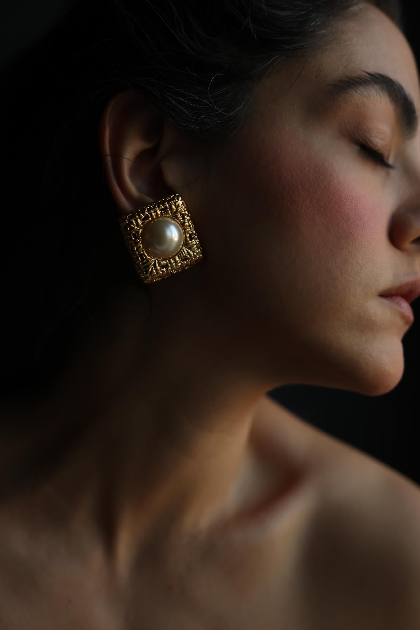 Faux Pearl Square Clip-On Earrings