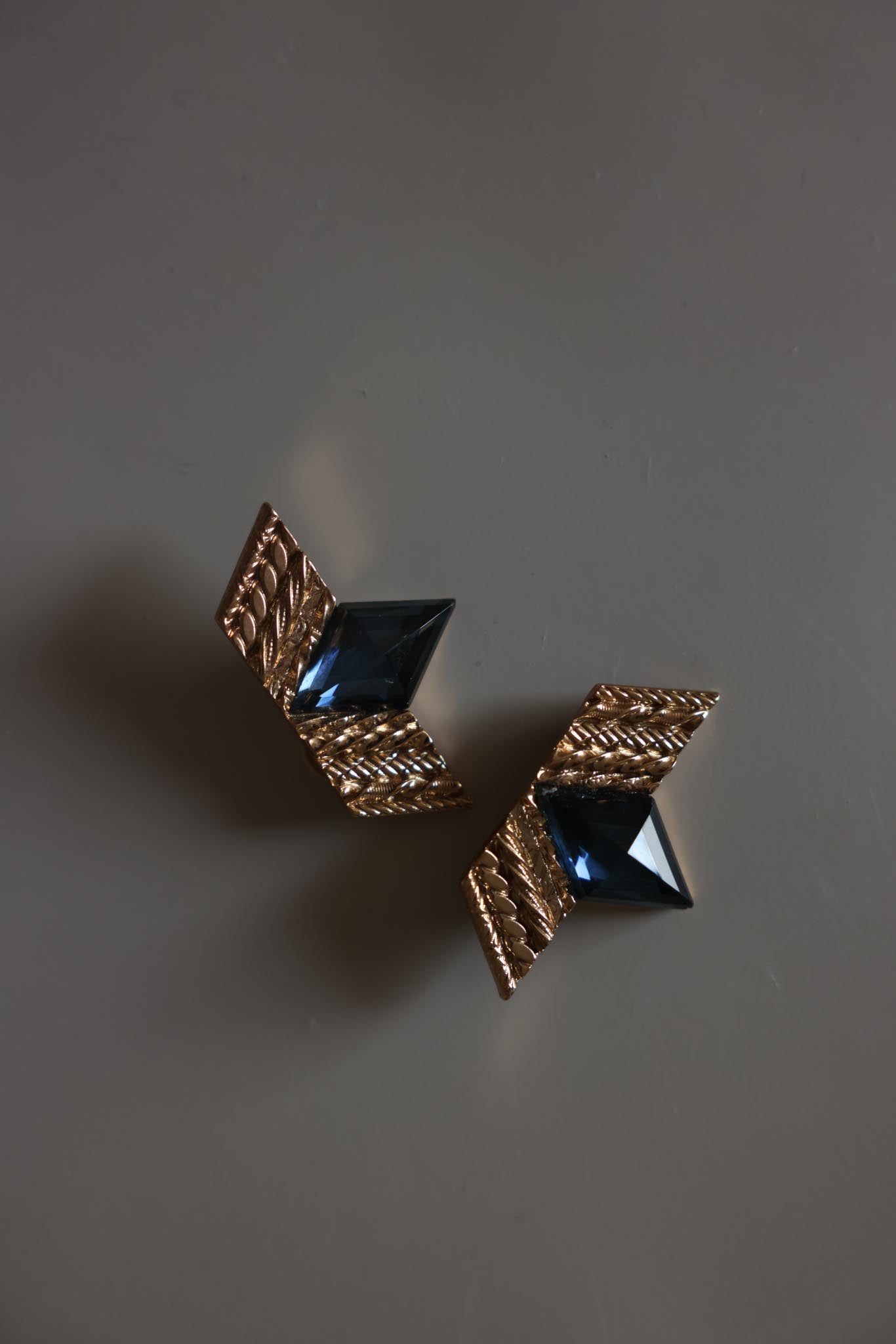 Blue Cabochon Geometric Clip-On Earrings