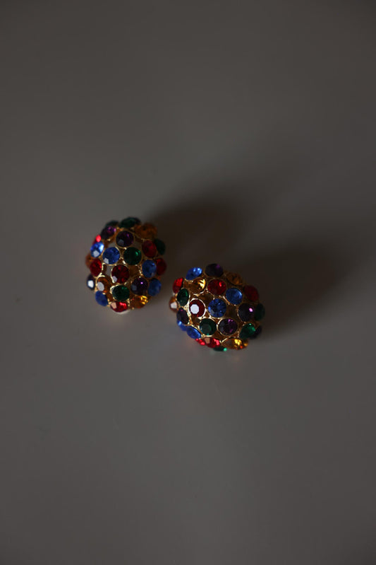 Multicolor Rhinestone Dome Clip-On Earrings