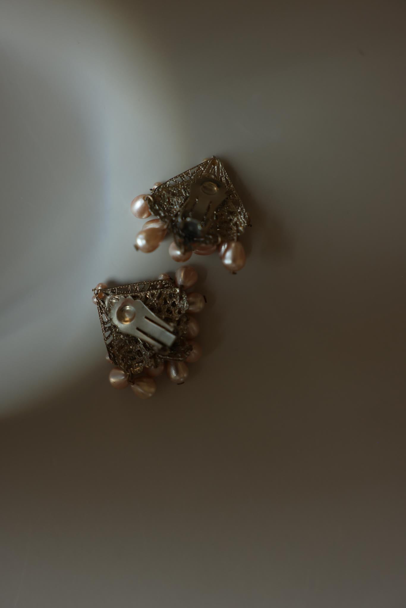 Vintage Gold Tone Faux Pearl and Rhinestone Clip-On Earrings