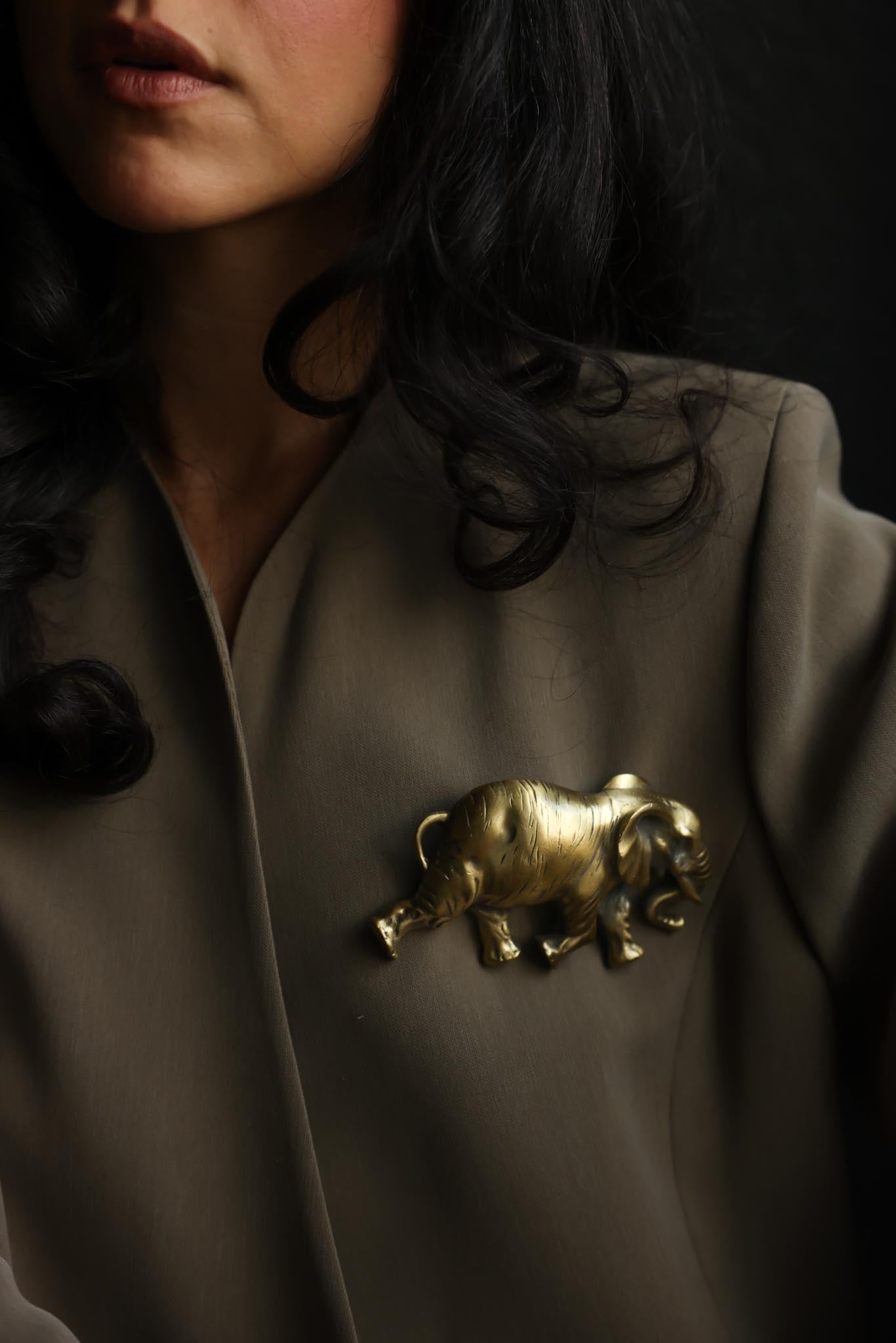 Brass Tone Elephant Statement Brooch