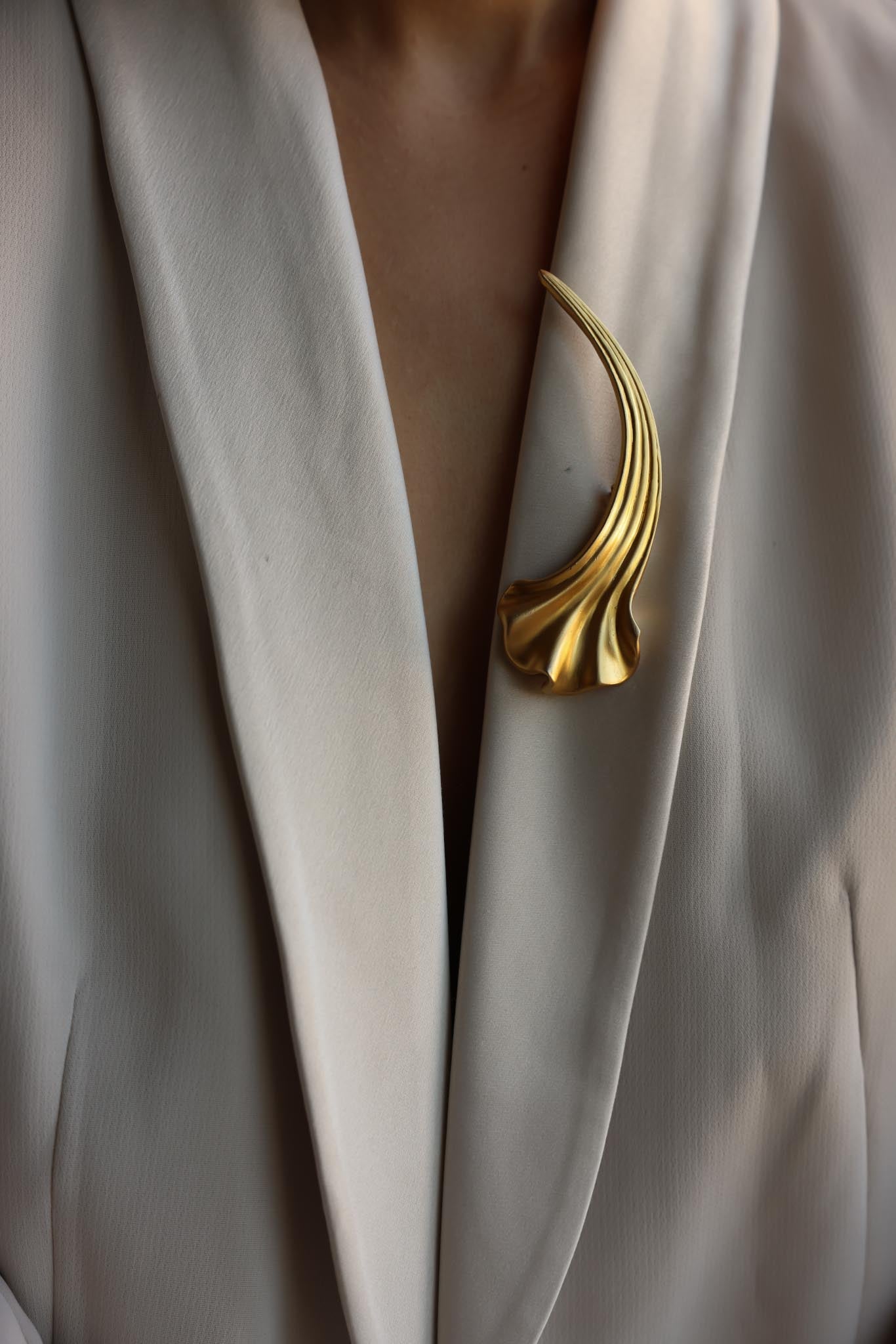 Matte Gold Sculptural Statement Brooch