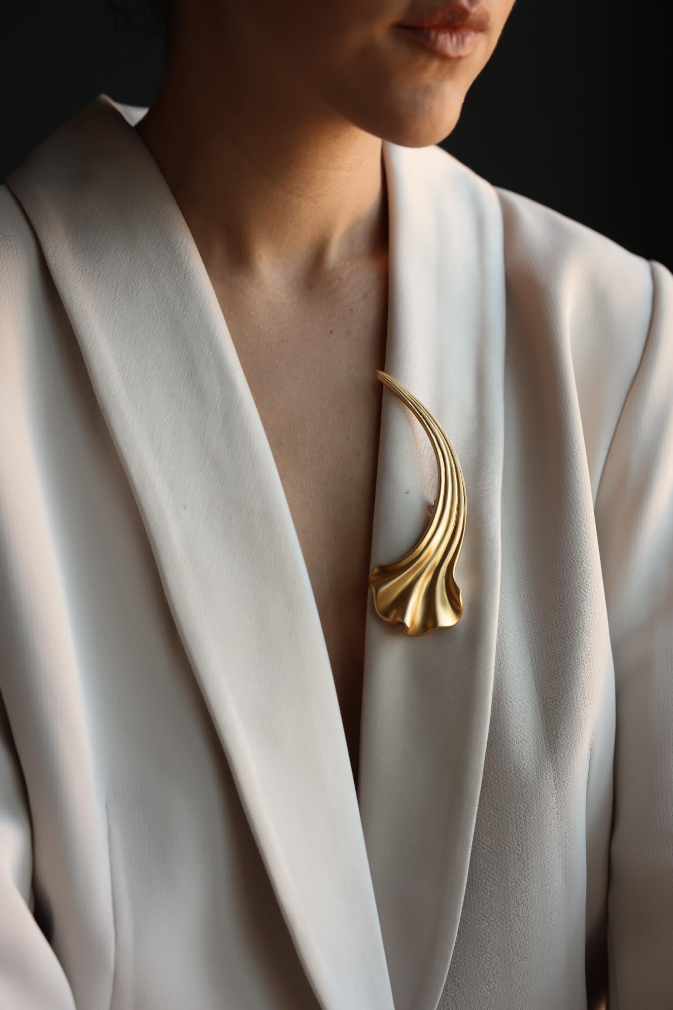 Matte Gold Sculptural Statement Brooch