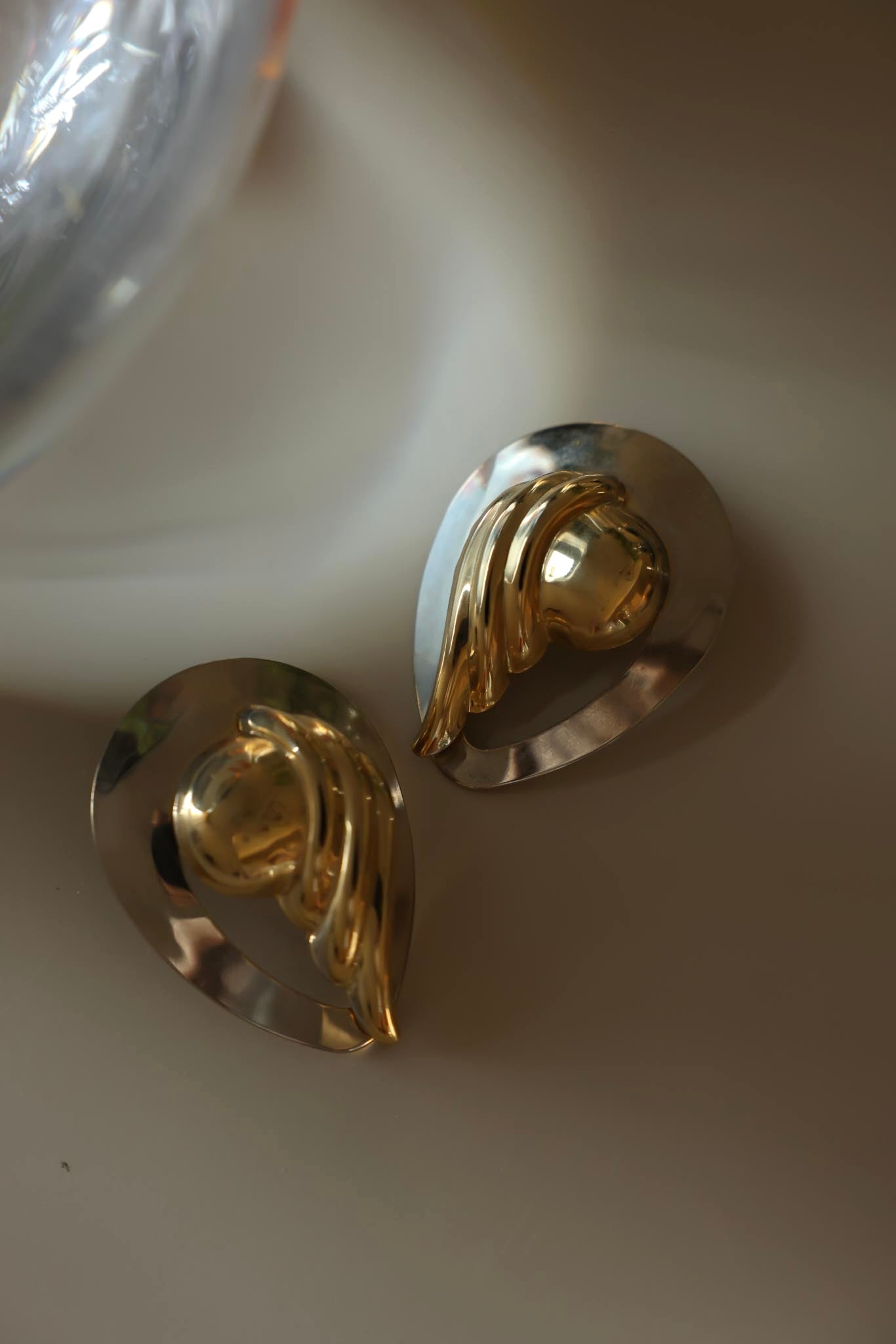 Two-Tone Sculptural Statement Pierced Earrings