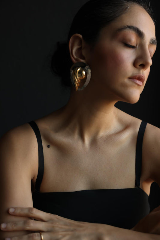 Two-Tone Sculptural Statement Pierced Earrings