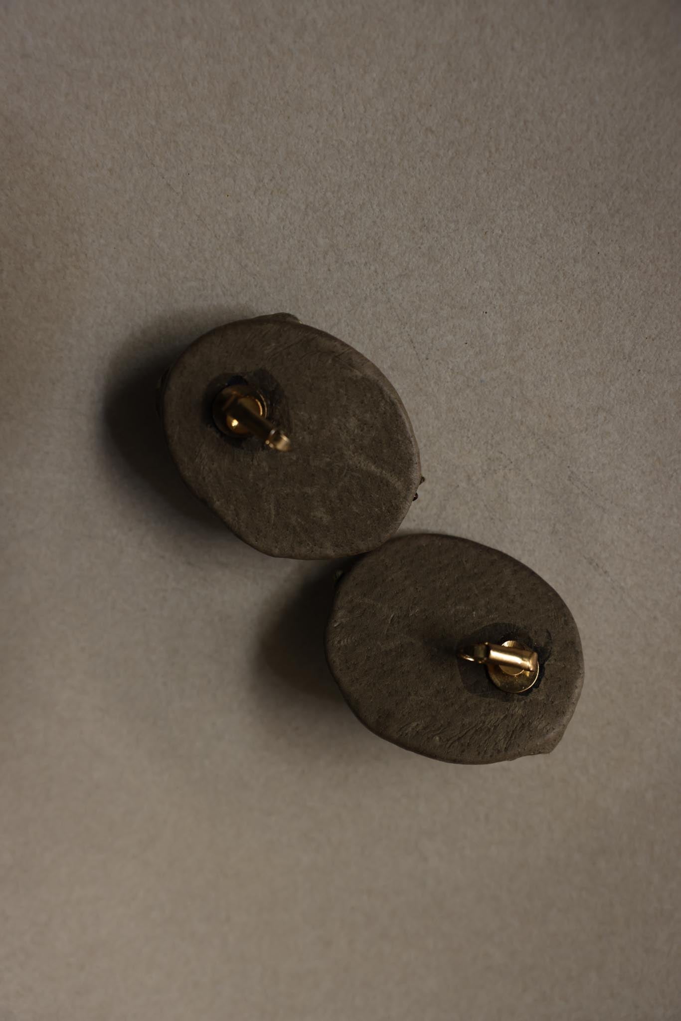 Leather & Suede Green Crystal Statement Clip-On Earrings|Vintage Baazaar 