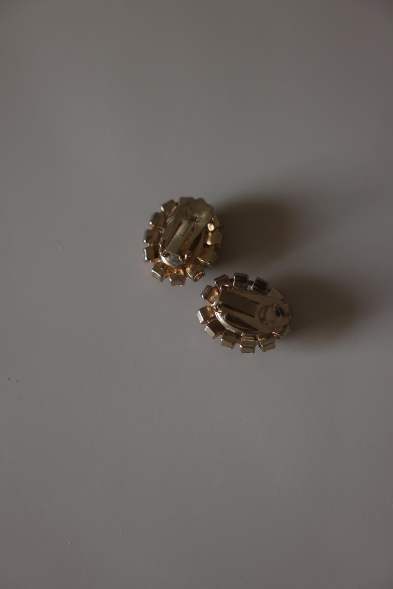 Green Glass and Pink Rhinestone Halo Clip-On Earrings