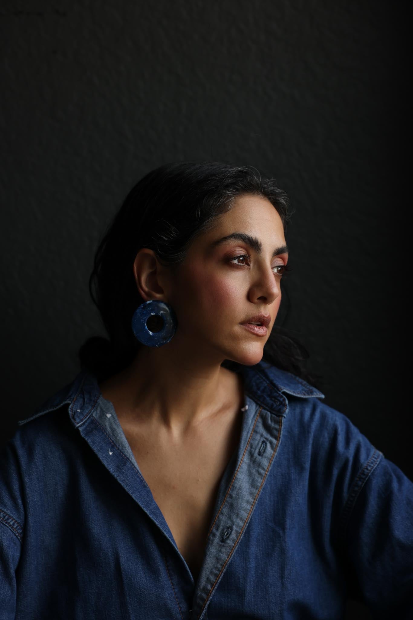 Blue Marbled Round Statement Clip-On Earrings|Vintage Baazaar 