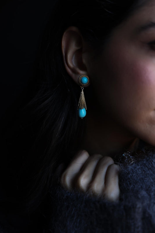 Avon Gold Tone Tear Drop Faux Turquoise Earrings|Vintage Baazaar 
