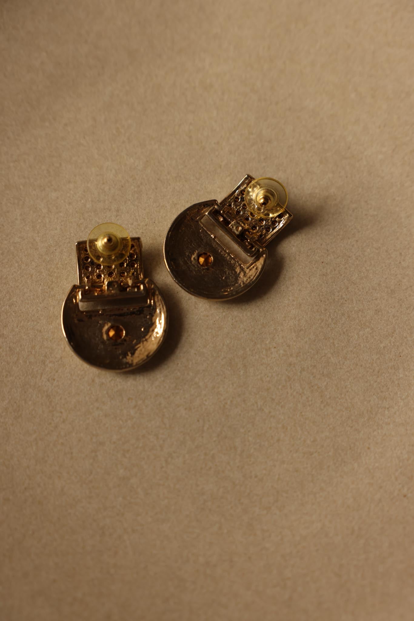 White Enamel and Rhinestone Pierced Earrings&nbsp;|Vintage Baazaar 