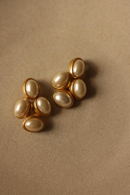 Gold-Tone Faux Pearl Clip-On Earrings|Vintage Baazaar 