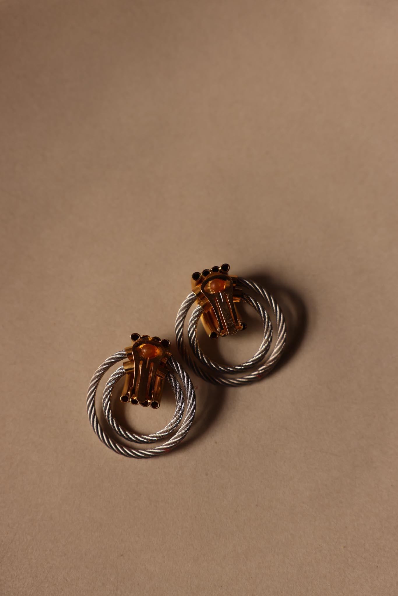 Two-Tone Cable Hoop Clip-On Earrings