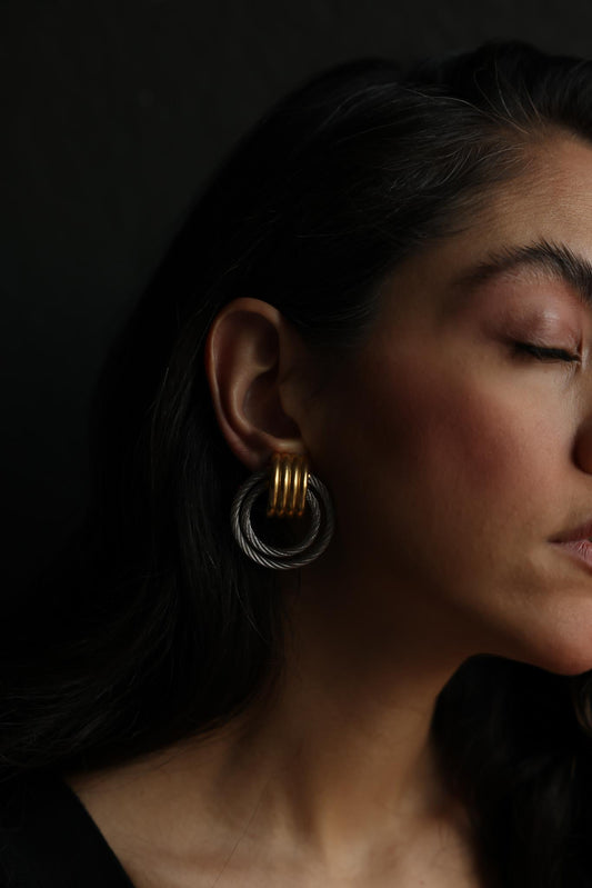 Two-Tone Cable Hoop Clip-On Earrings