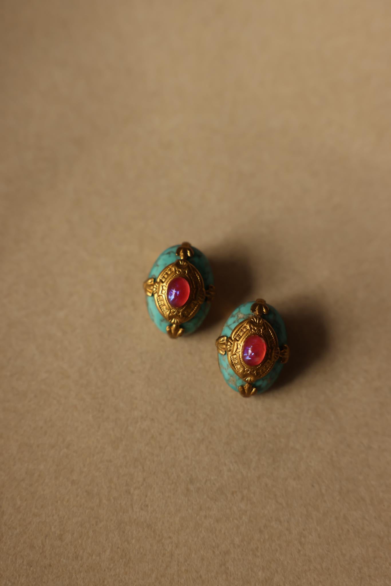 Gold-Plated Clip-On Earrings with Ornate Detailing|Vintage Baazaar 