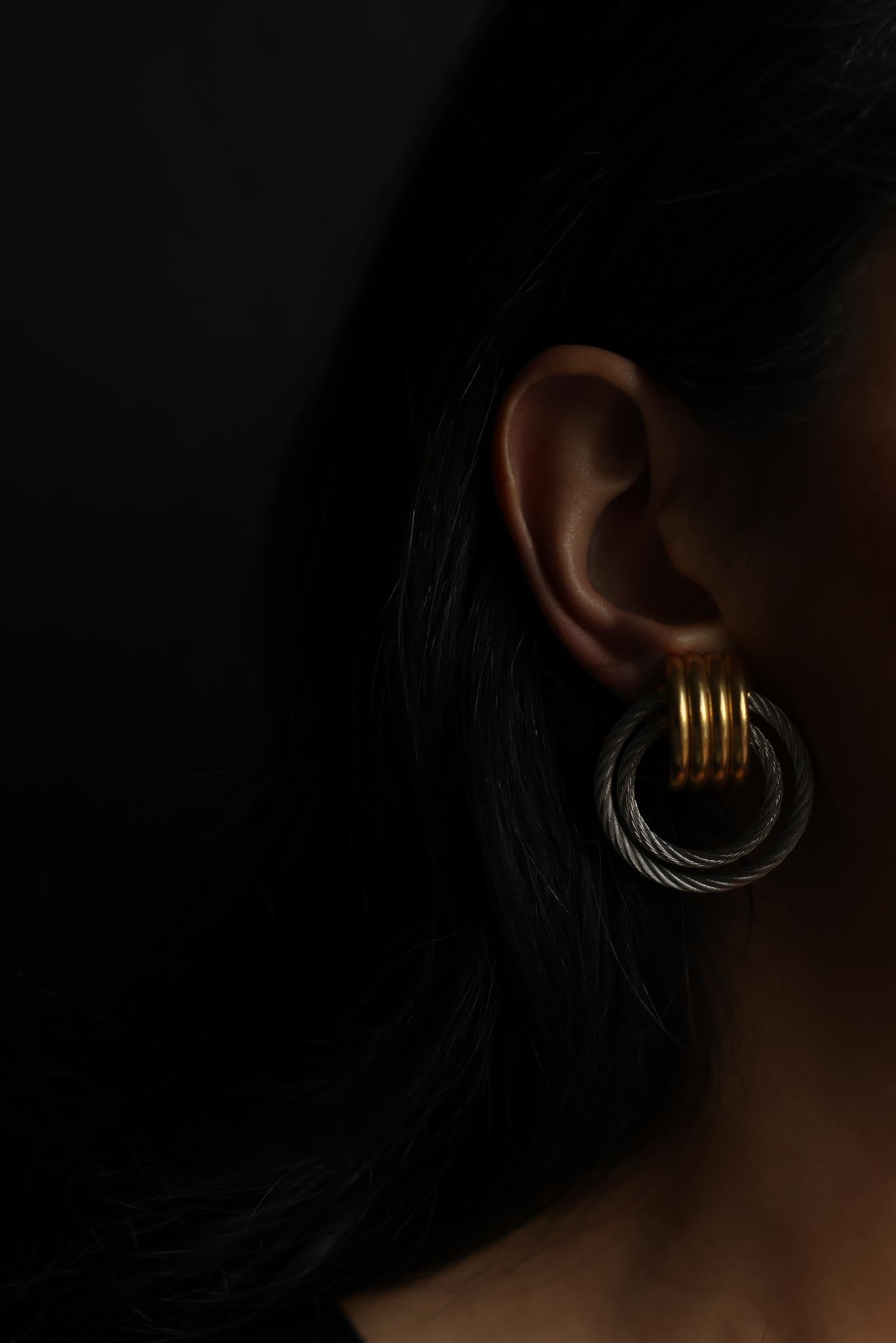 Two-Tone Cable Hoop Clip-On Earrings
