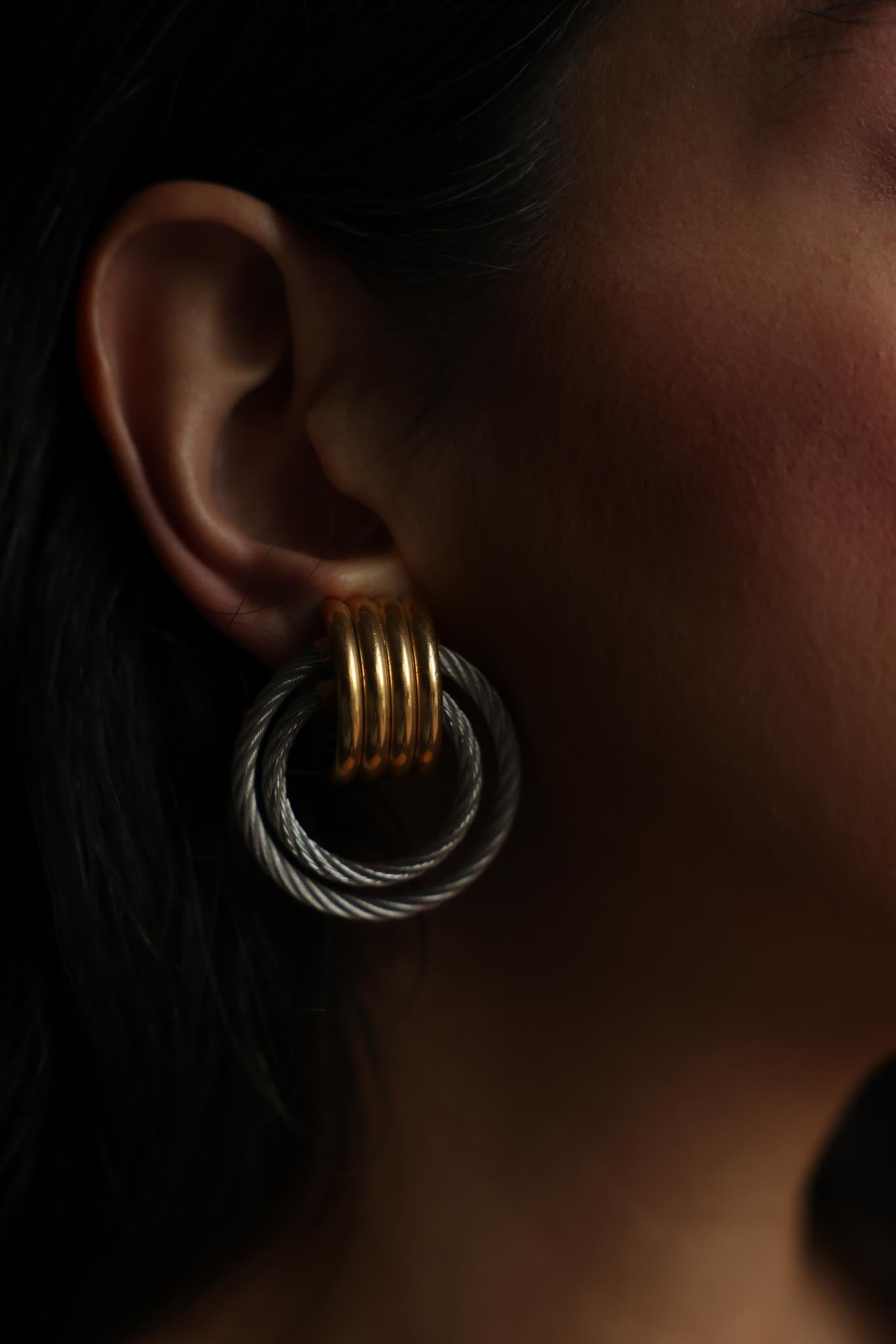 Two-Tone Cable Hoop Clip-On Earrings