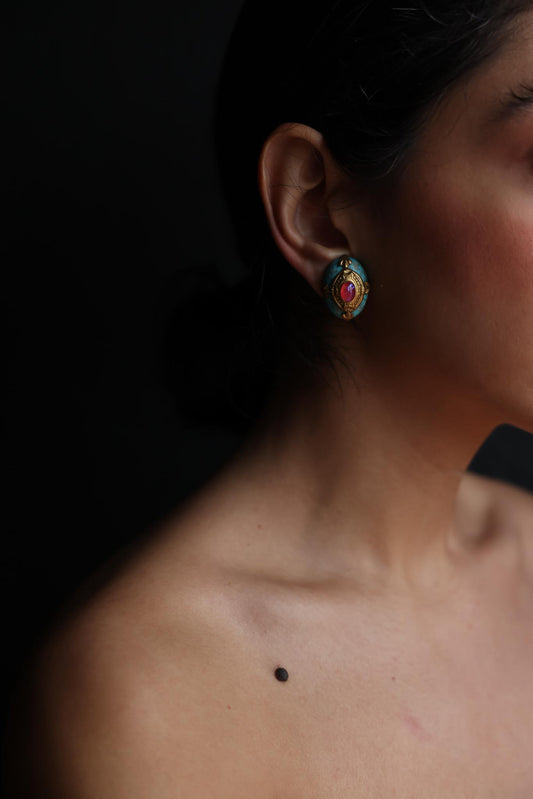 Gold-Plated Clip-On Earrings with Ornate Detailing|Vintage Baazaar 