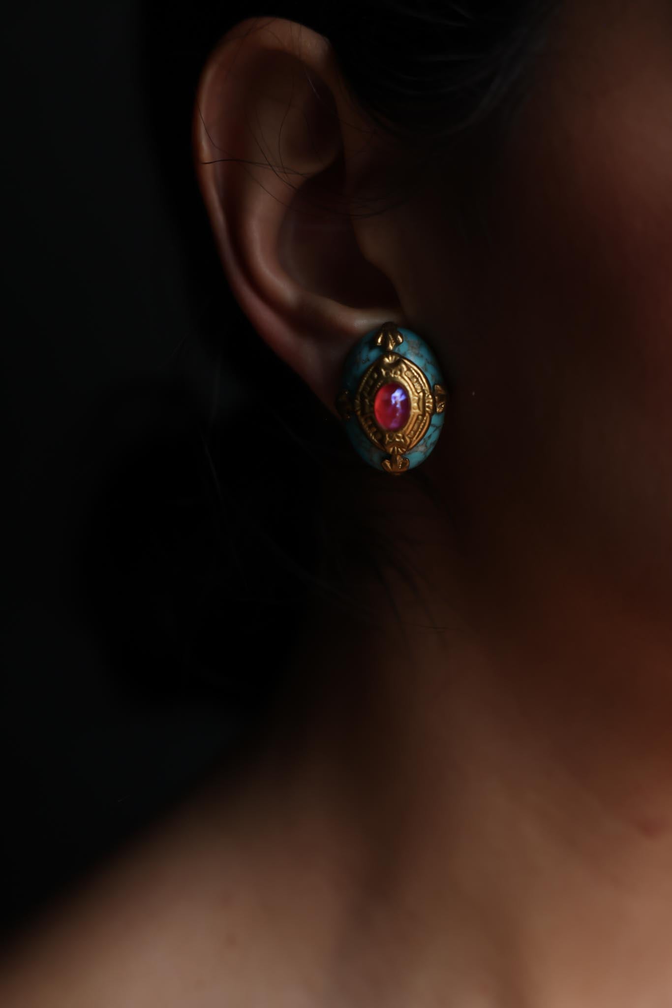 Gold-Plated Clip-On Earrings with Ornate Detailing|Vintage Baazaar 