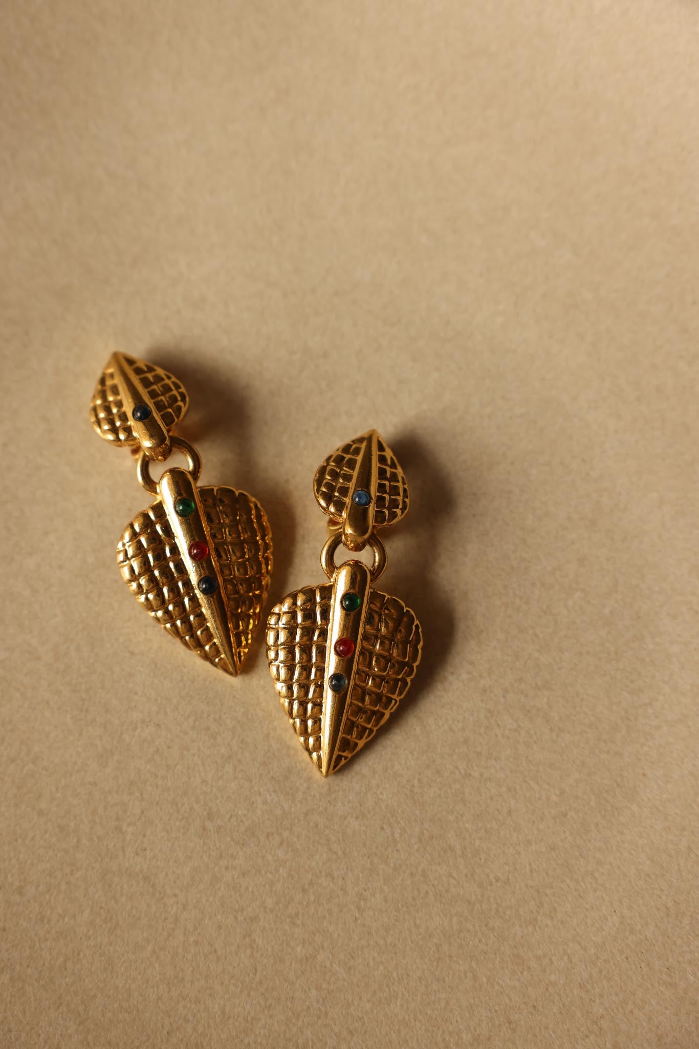 Gold-Filled Clip-On Earrings with Multicolor Accents|Vintage Baazaar 