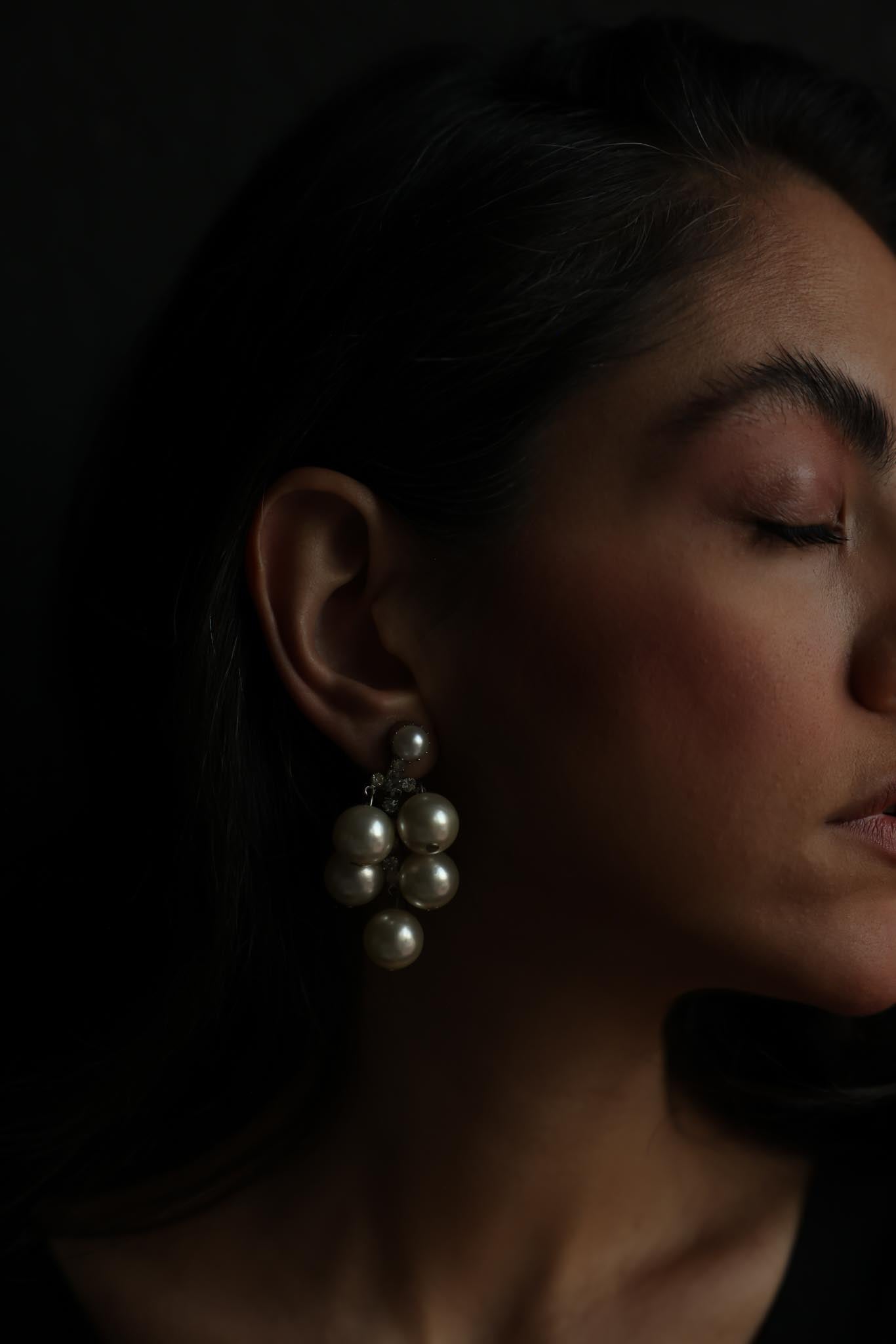 Pearl Cluster Clip-On Earrings