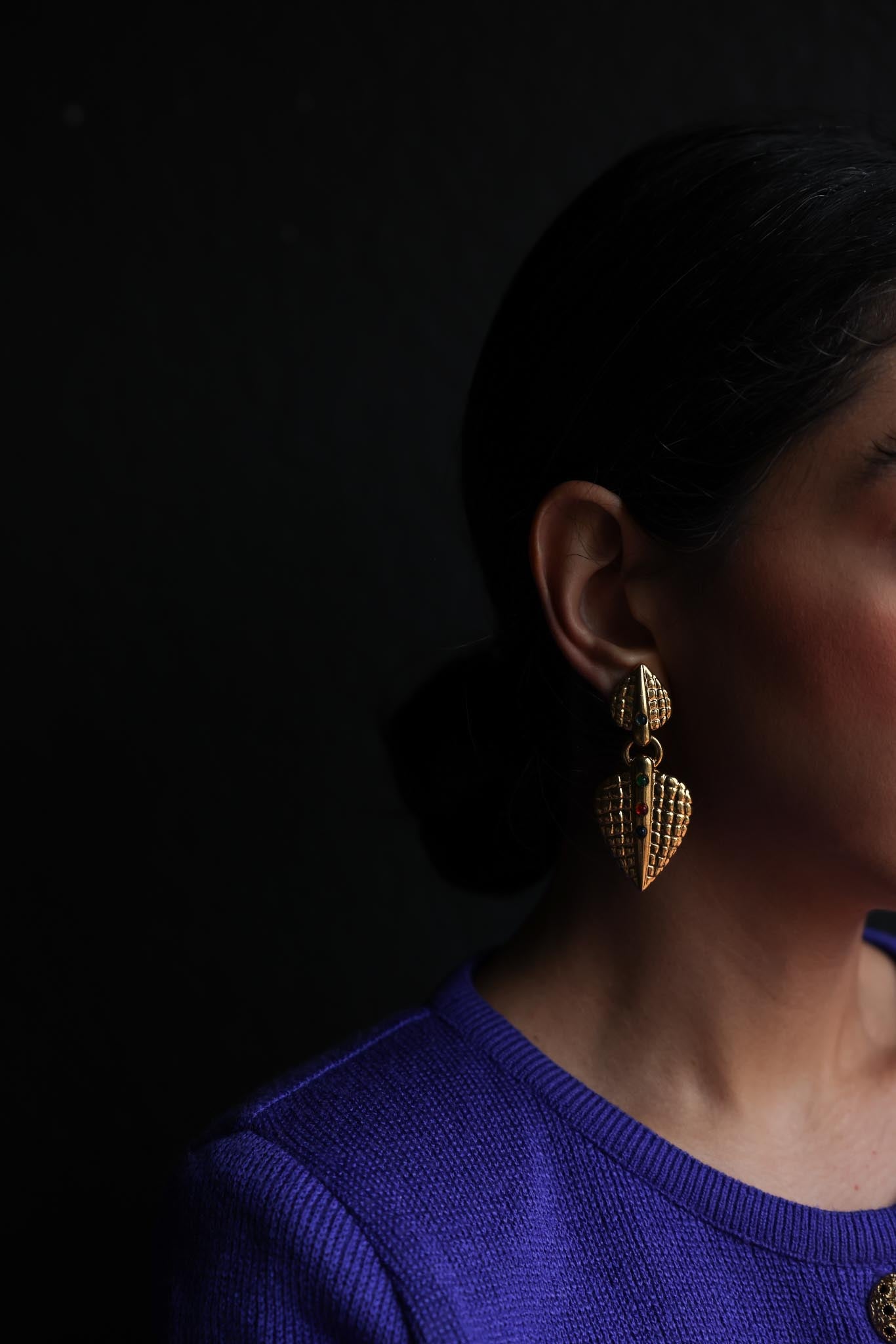 Gold-Filled Clip-On Earrings with Multicolor Accents|Vintage Baazaar 