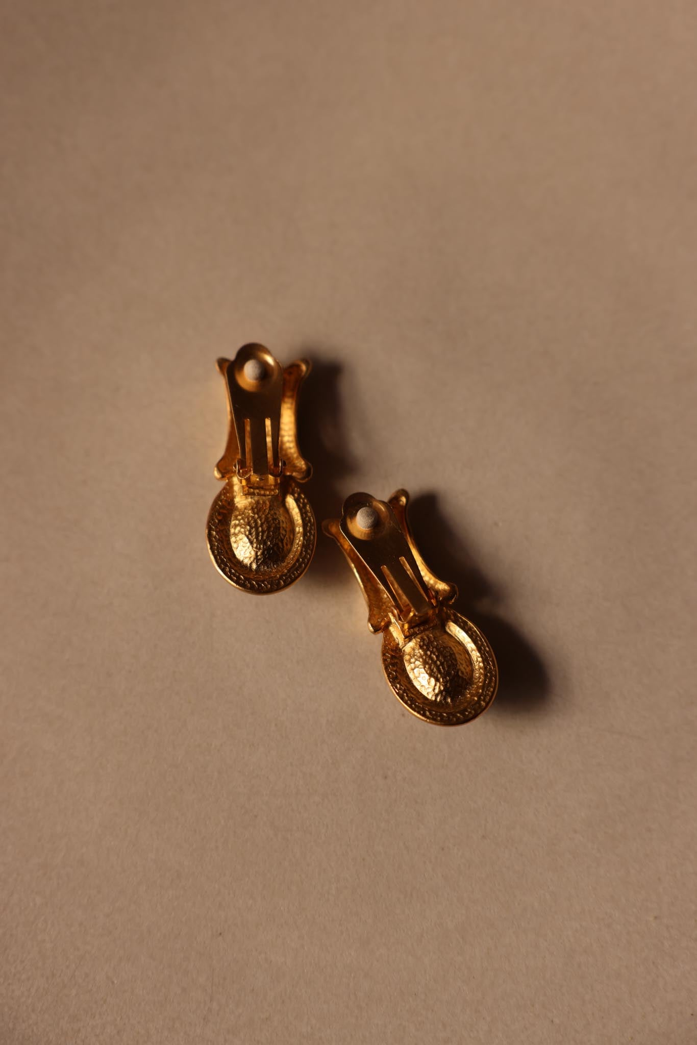 Matte Gold Green Cabochon Clip-On Earrings