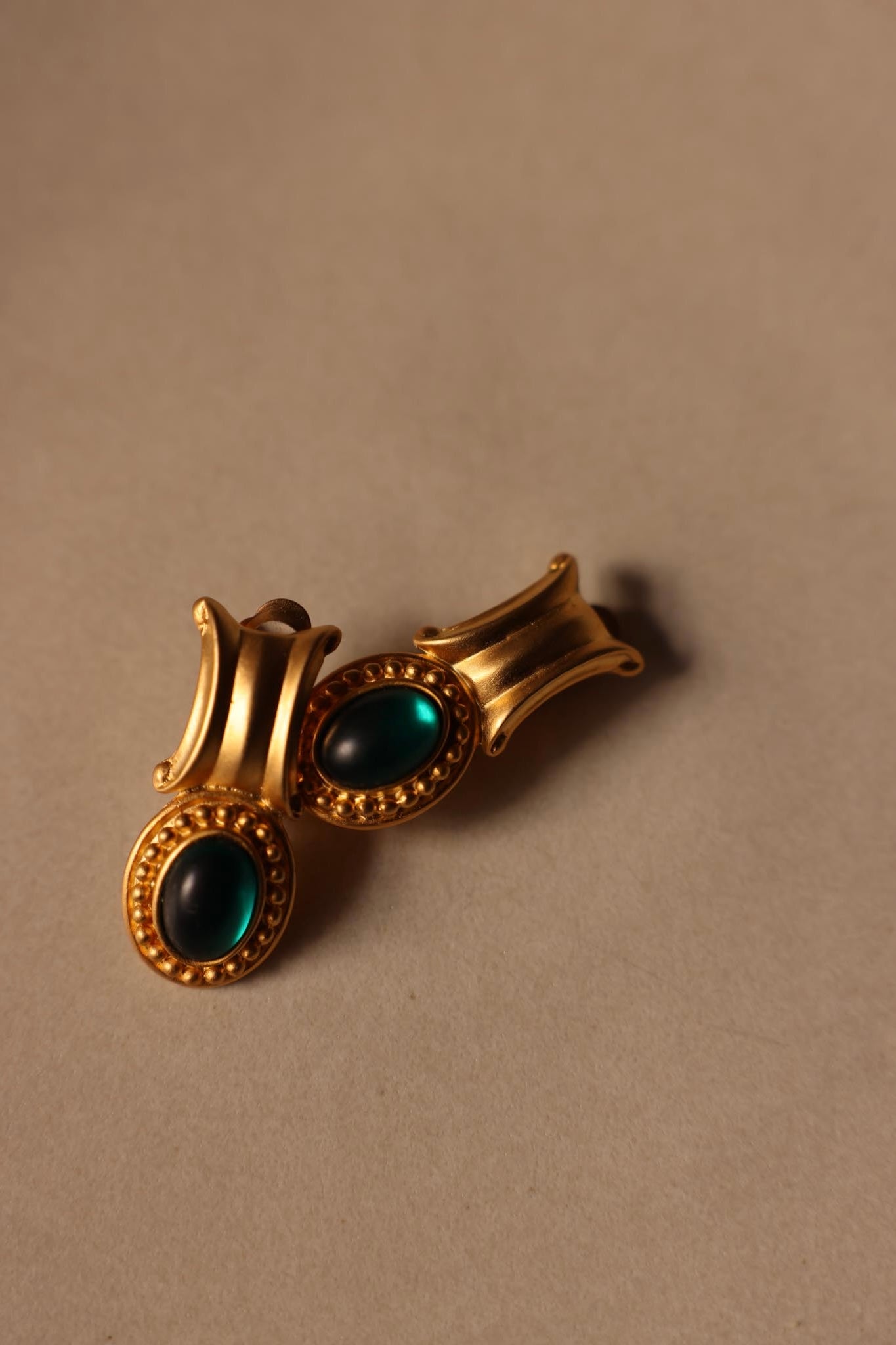 Matte Gold Green Cabochon Clip-On Earrings