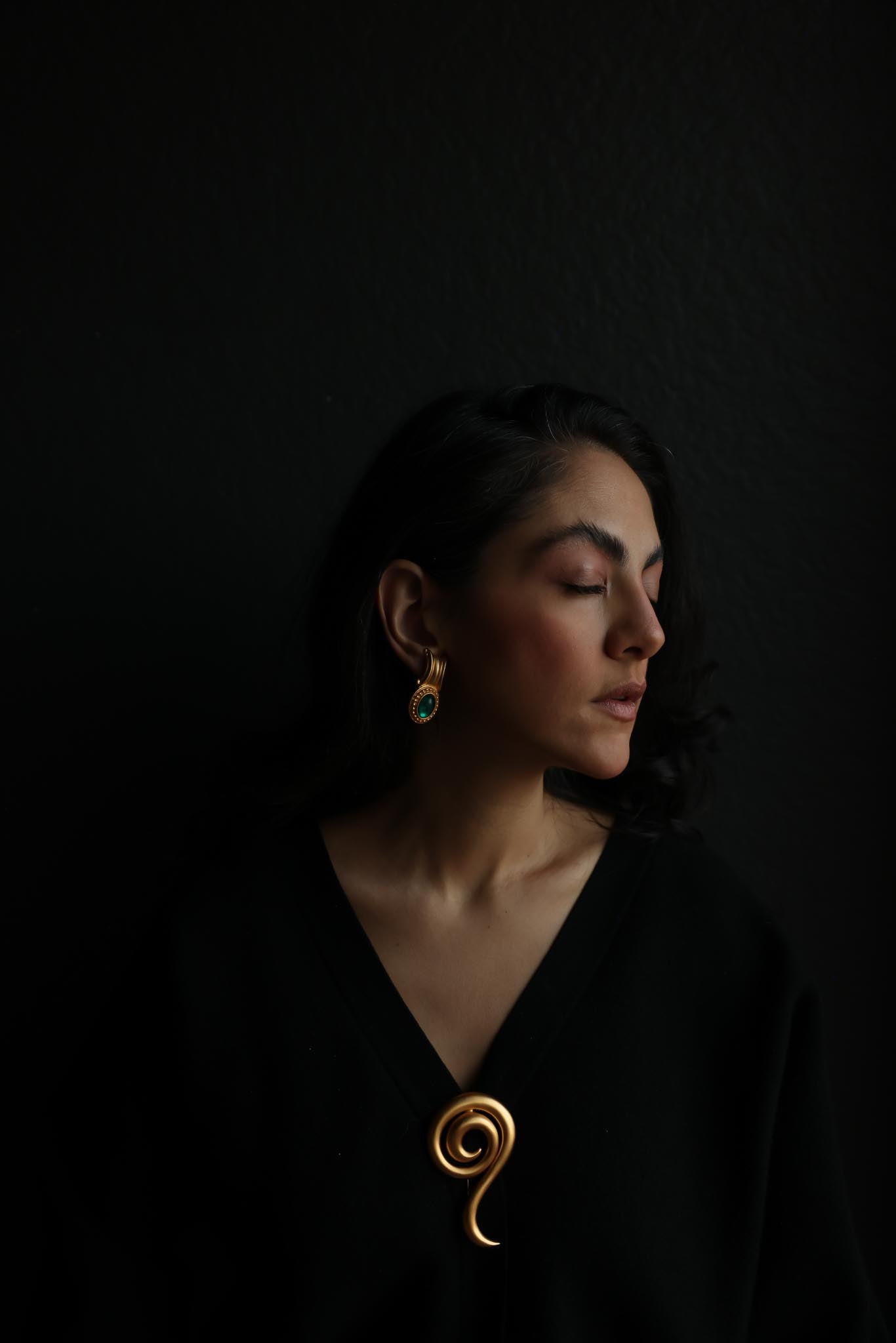 Matte Gold Green Cabochon Clip-On Earrings