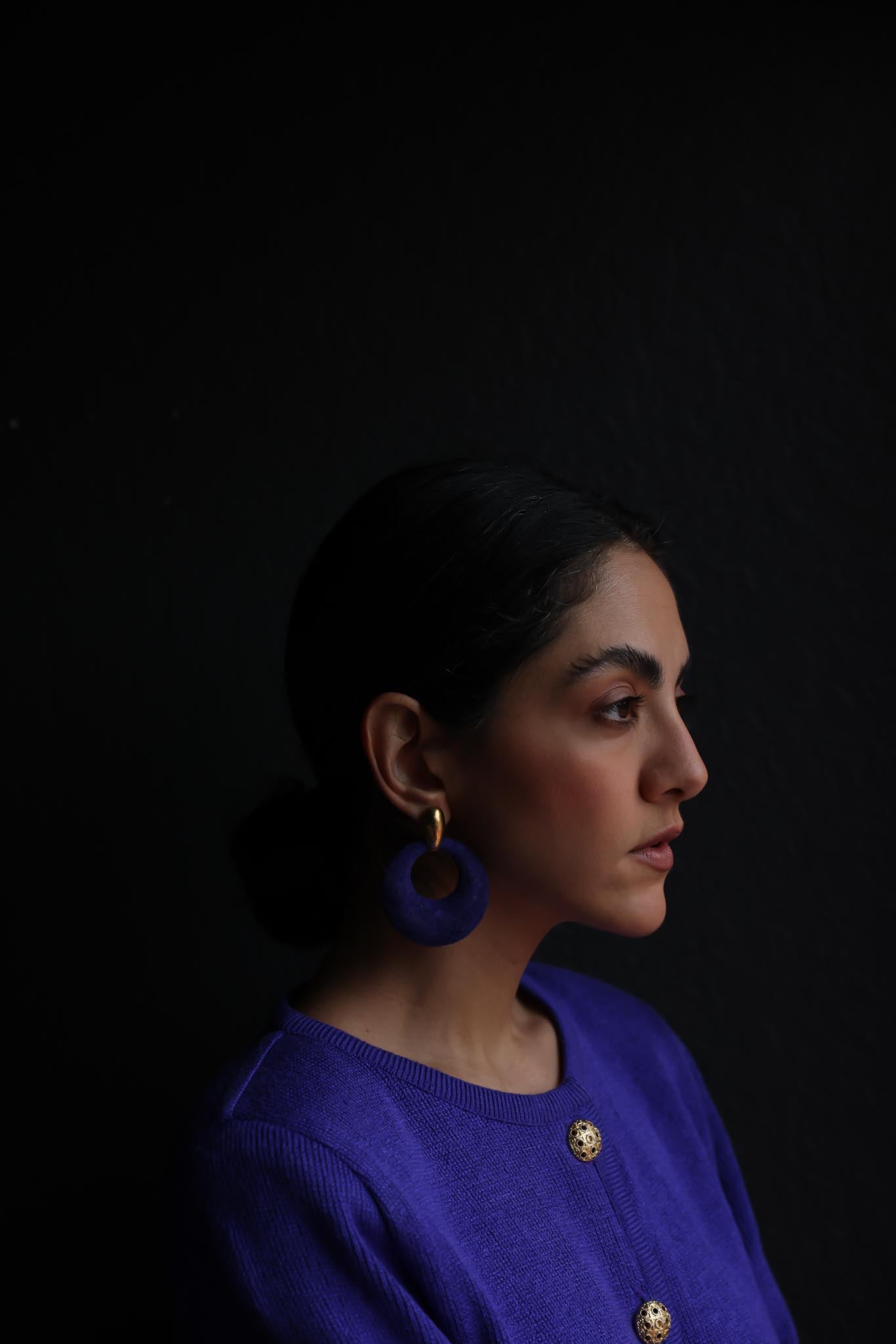 Purple Suede Crescent Earrings|Vintage Baazaar 
