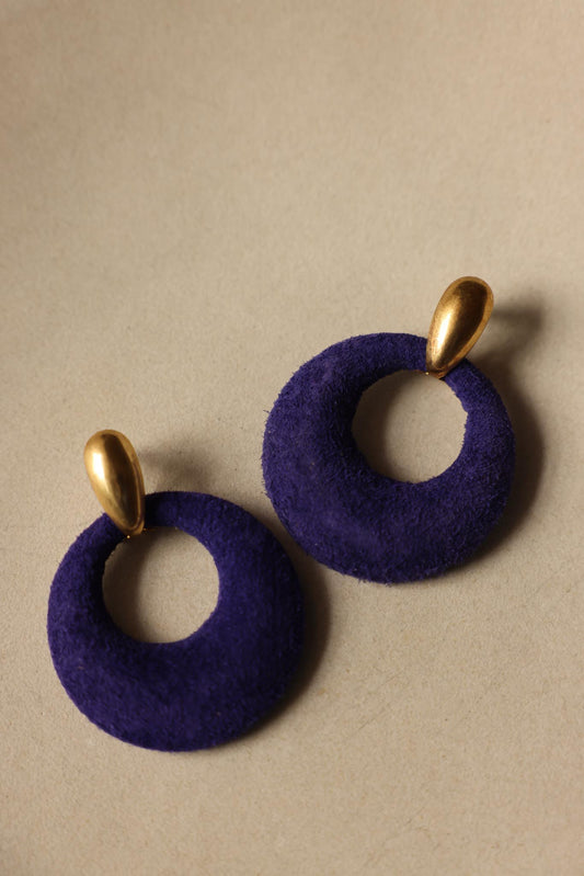 Purple Suede Crescent Earrings|Vintage Baazaar 