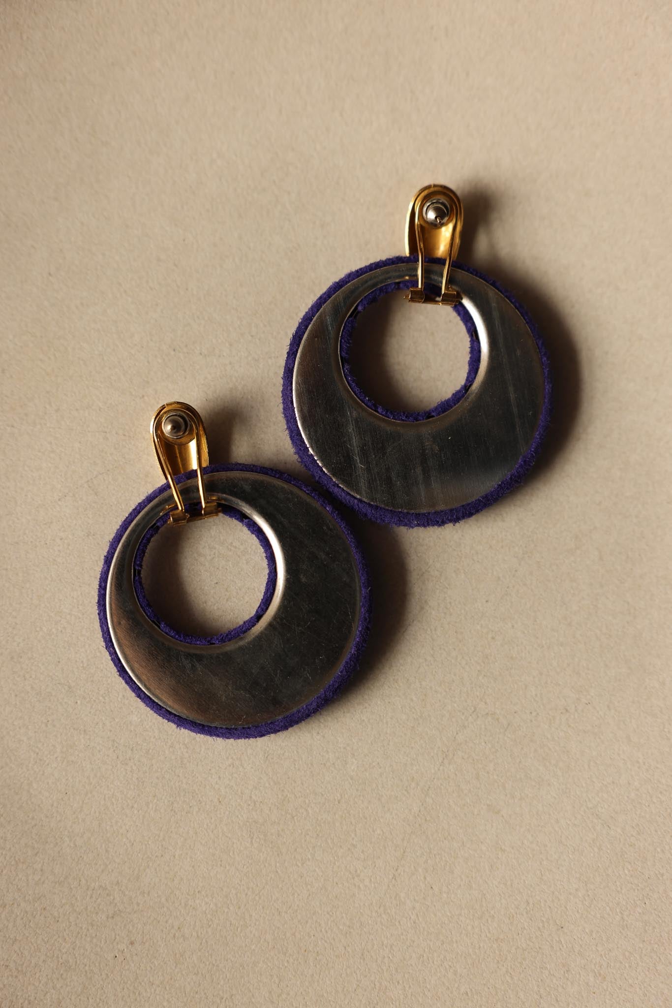 Purple Suede Crescent Earrings|Vintage Baazaar 