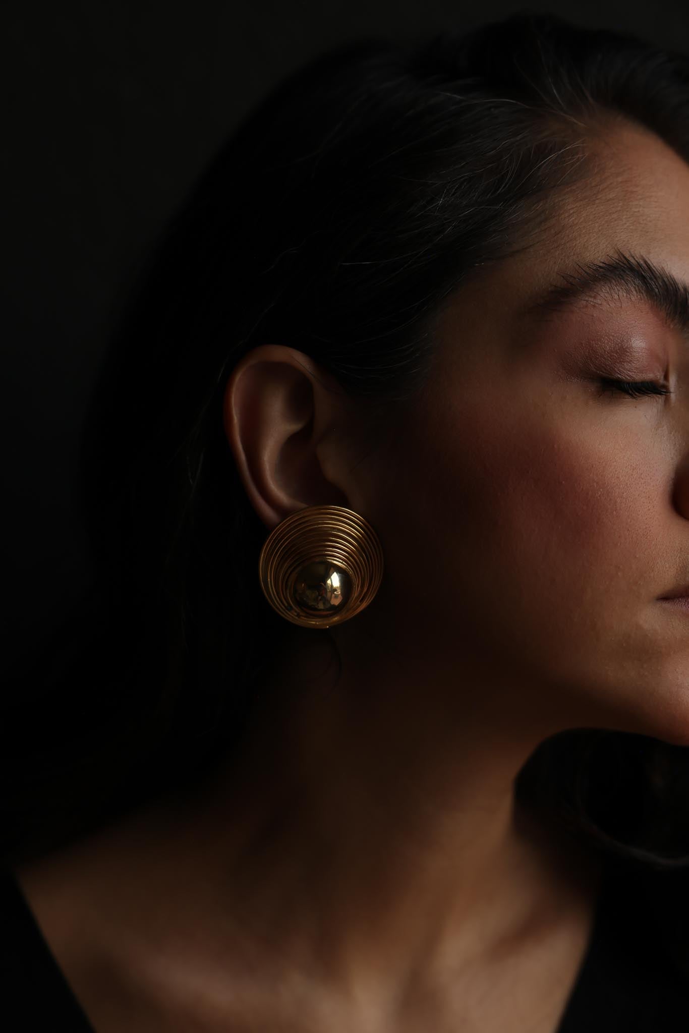Gold Tone Spiral Dome Clip-On Earrings