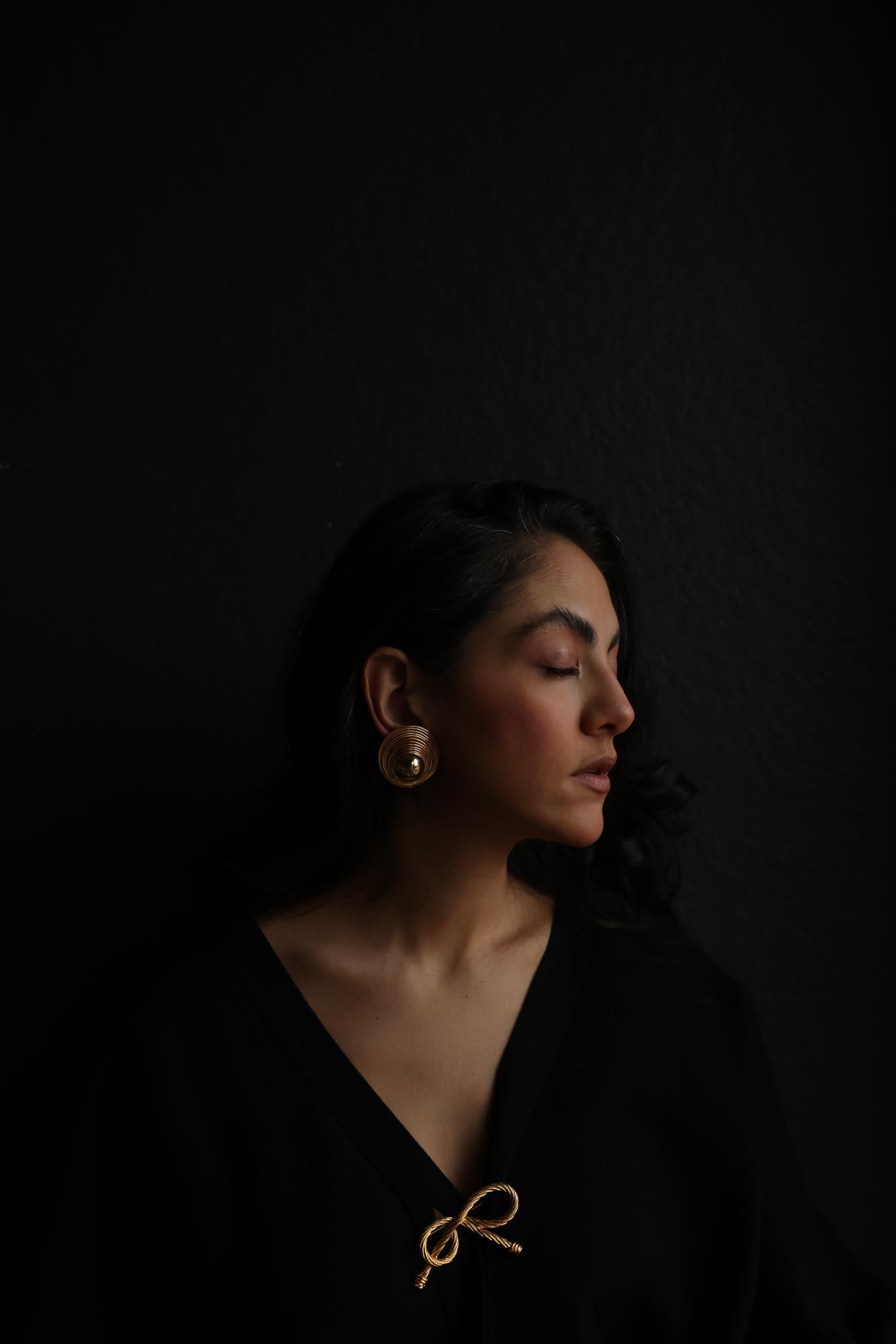 Gold Tone Spiral Dome Clip-On Earrings