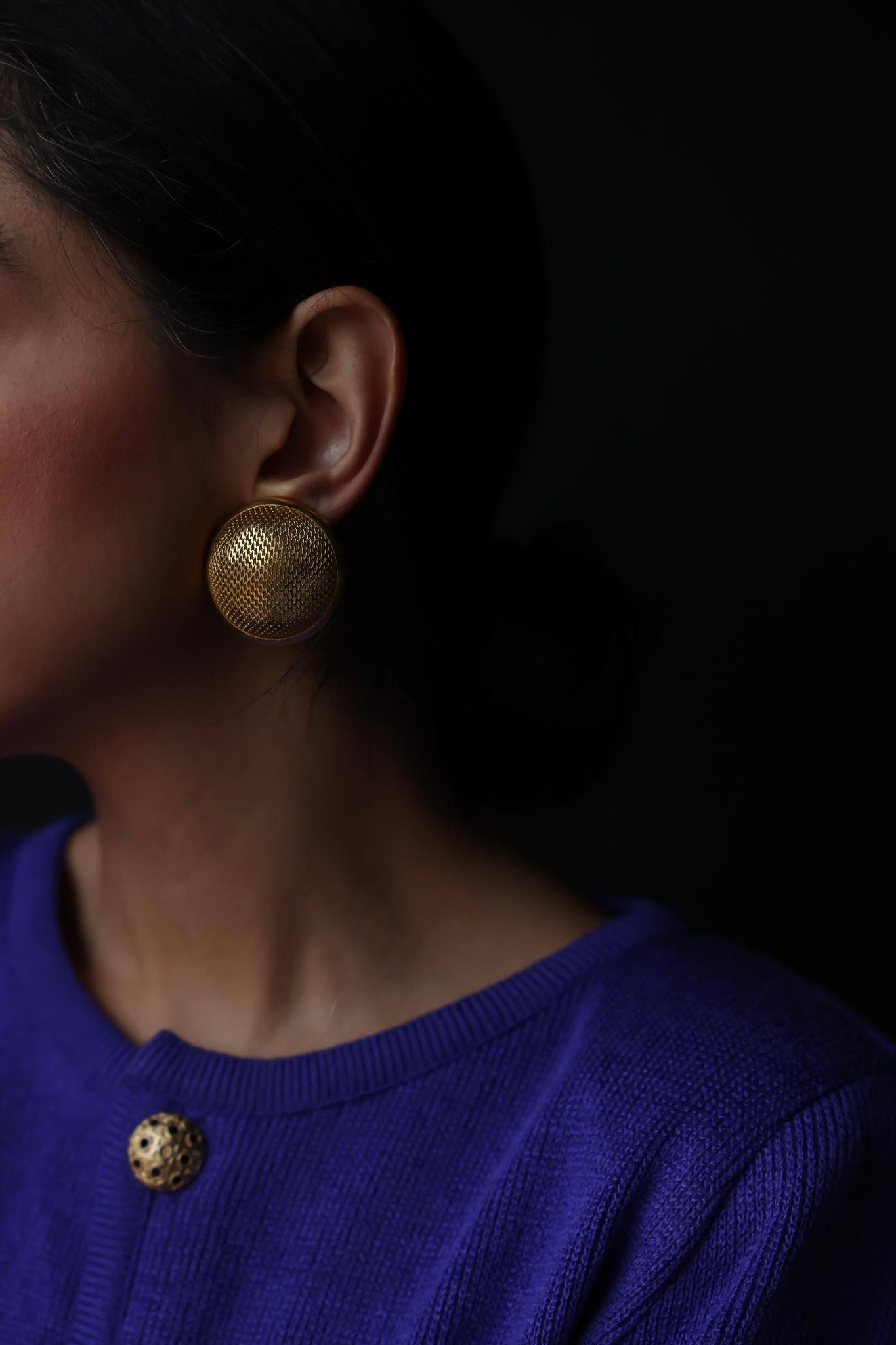 Gold-Tone Dome Clip-On Earrings|Vintage Baazaar 
