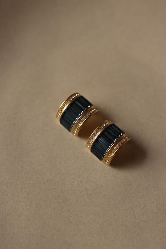 Gold-Tone Blue and Rhinestone Clip-On Earrings – 1980s
