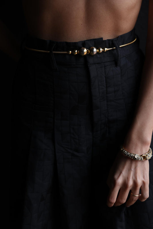 Gold-Tone Stretch Belt with Beaded Accent, 1980s|Vintage Baazaar 