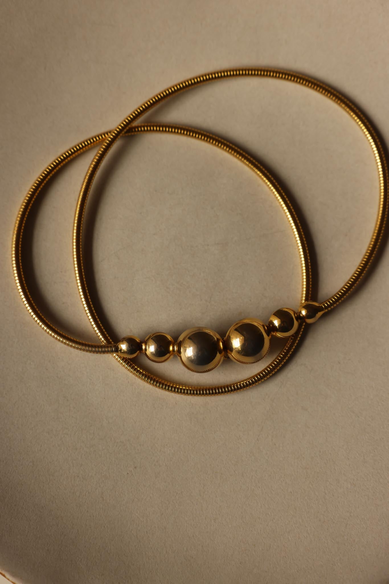 Gold-Tone Stretch Belt with Beaded Accent, 1980s|Vintage Baazaar 