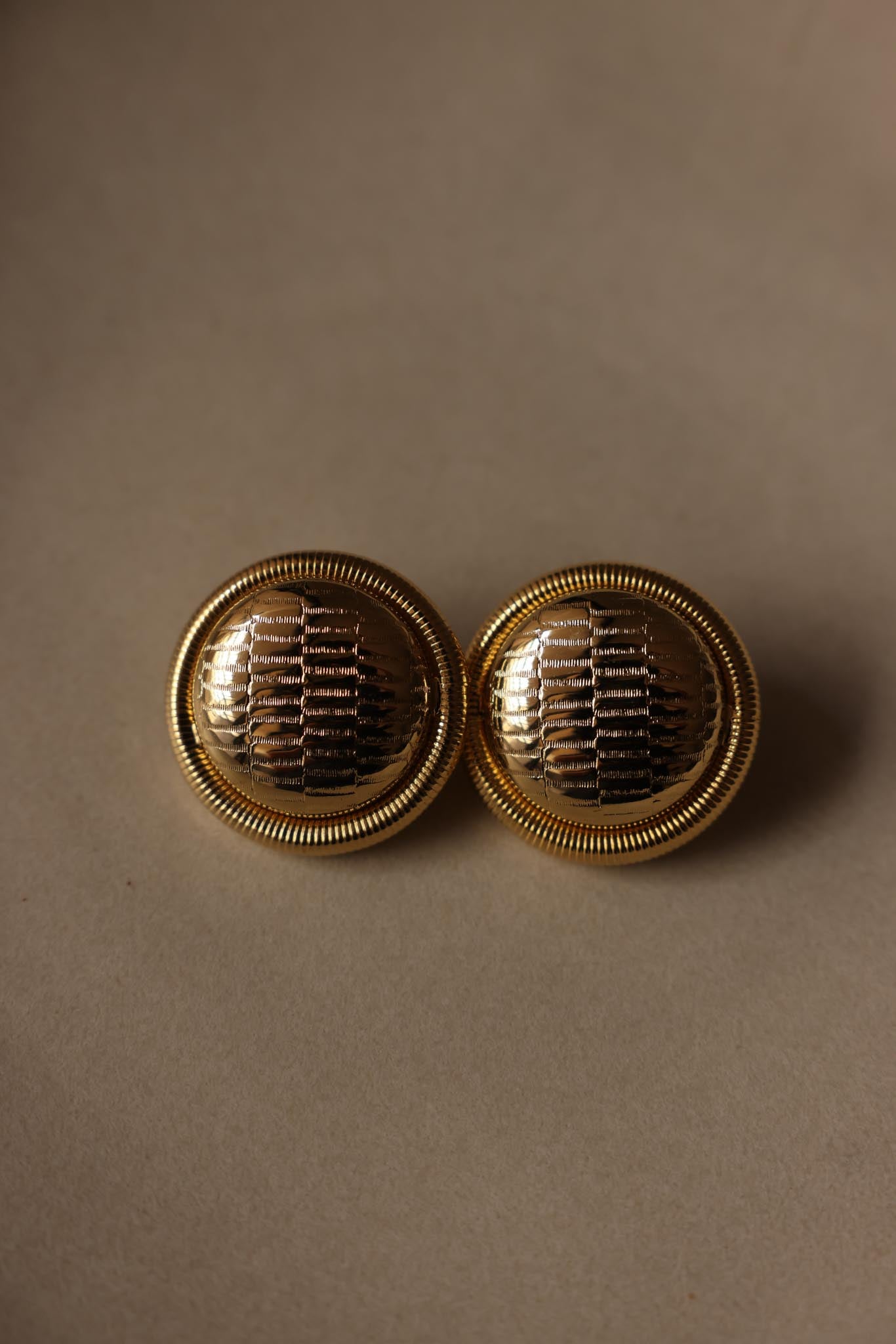 Gold-Tone Textured Round Clip-On Earrings (1980s)