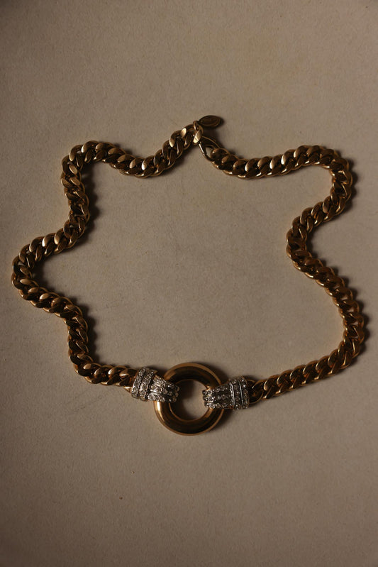 Park Lane Gold-Tone Circle Necklace with Rhinestones – 1980s