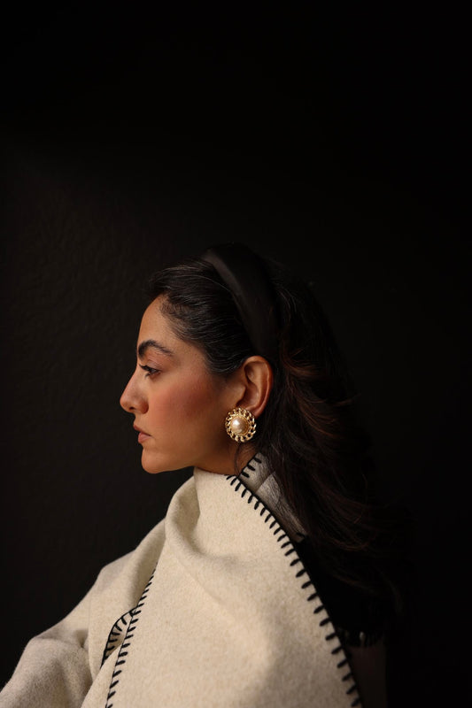 Golden Pearl Halo Earrings|Vintage Baazaar 