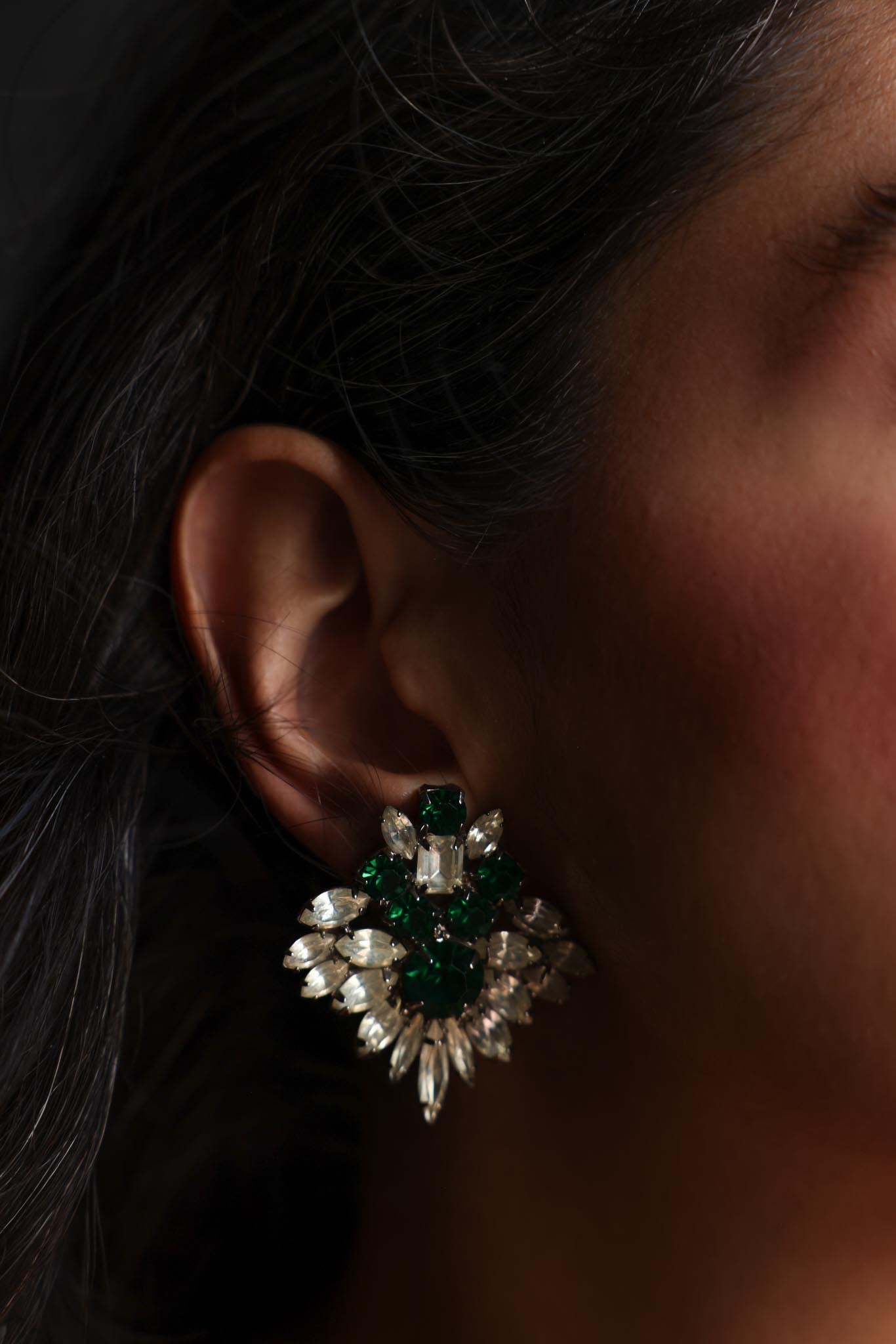 Les Bernard Emerald Spark Cluster Earrings (1980s)