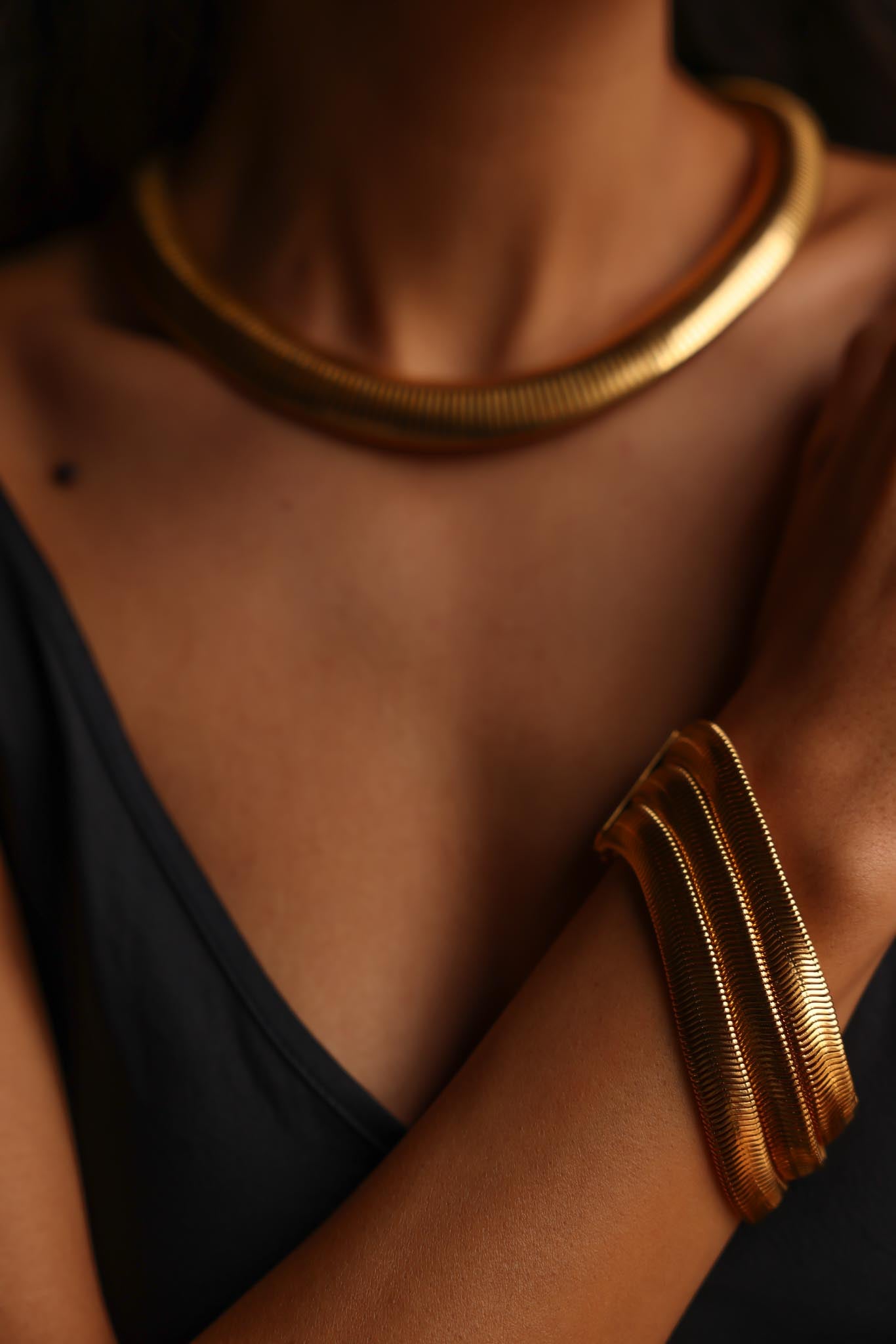 Gold-Toned Triple Snake Chain Bracelet|Vintage Baazaar 